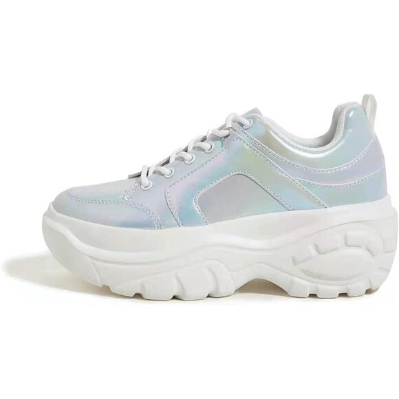 Lucky Step Walking Sneakers Women Size (6-11) Blue Hologram Polyurethane Shoes. - Picture 1 of 7